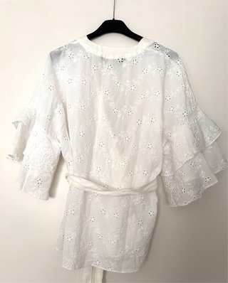 Zara  blusa Kimono Blanco Bordado de brocado