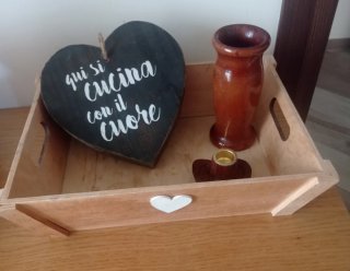 Set Legno Vassoio Cuore Portacandele Vaso
