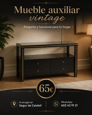 Mueble auxiliar vintage negro y dorado