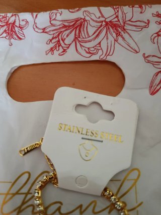 Collana tennis S-STEEL oro con gocce simil rubino