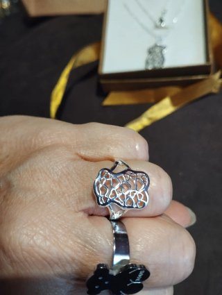Collar y Anillo Oso tipo Tous Corazones Plata 925