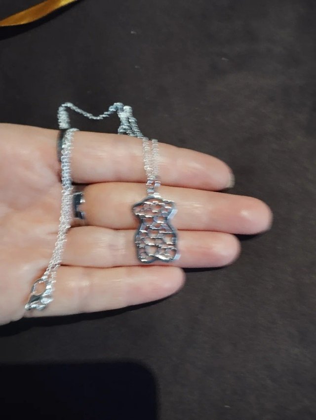 Collar y Anillo Oso tipo Tous Corazones Plata 925