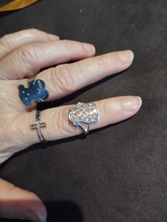 Collar y Anillo Oso tipo Tous Corazones Plata 925