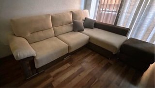 Sofá cama chaise longue marrón y beige