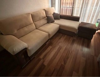 Sofá cama chaise longue marrón y beige