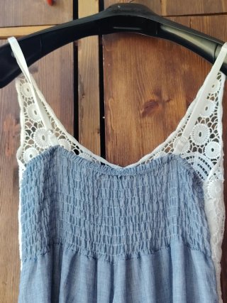 Abito lungo denim con pizzo bianco