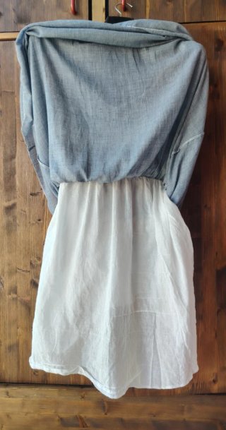 Abito lungo denim con pizzo bianco
