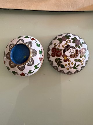 Cajita Bronce Cloisonné Flores Mariposas