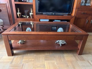 Mesa de centro madera maciza y cristal
