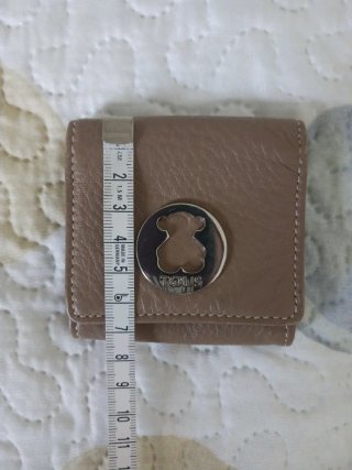 Monedero Tous Beige de piel. Oso Plateado.