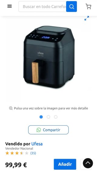 Freidora de aire Ufesa 200°C capacidad 2.8 litros