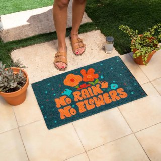 Tappeto d'ingresso No Rain No Flowers Arancione e Teal