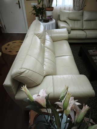 Pareja de sofás de piel beige