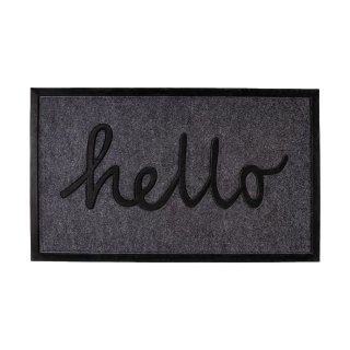 Tappeto d'ingresso Hello grigio e nero