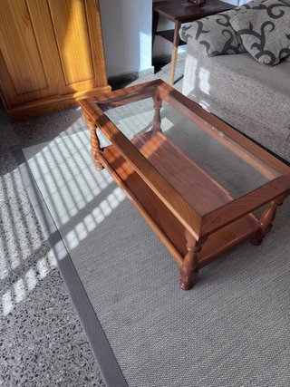Mesa de centro madera maciza y cristal