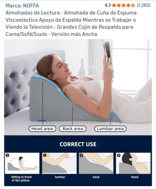 Almohada viscoelástica cuña lectura lactancia