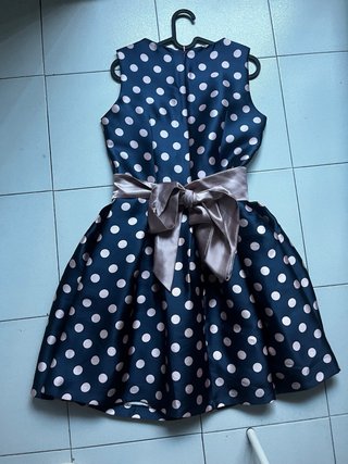 Vestido azul marino lunares rosas