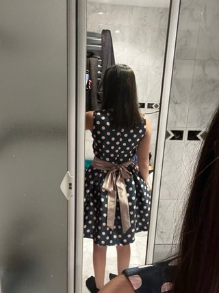 Vestido azul marino lunares rosas