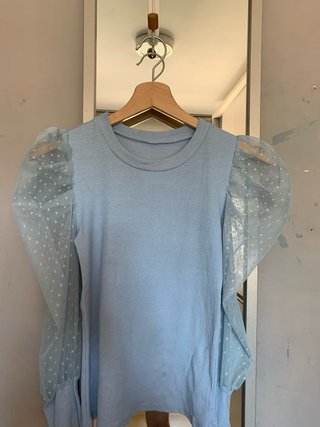Jersey punto azul con mangas gasa