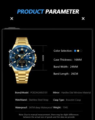 Reloj POEDAGAR Hombre Azul y Dorado
