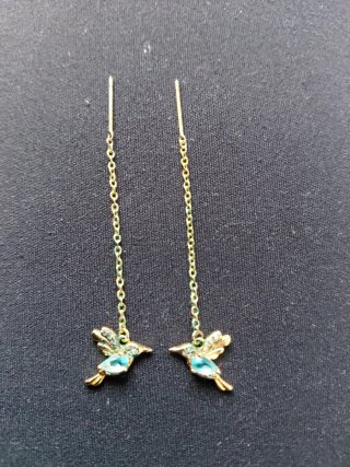 Pendientes Colibrí Bisutería Azul y Dorado