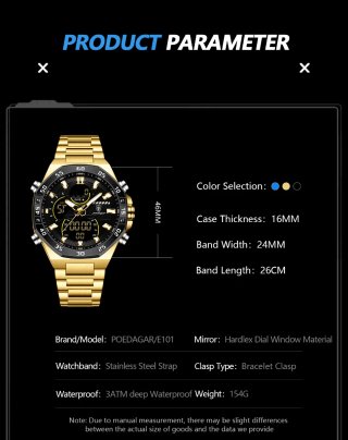 Reloj POEDAGAR Hombre Negro y Dorado
