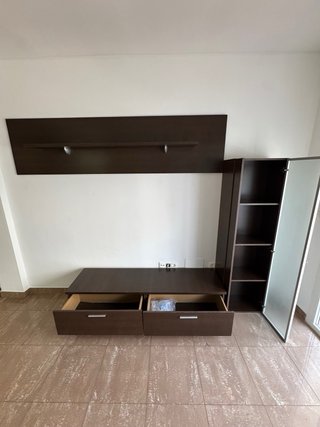 Mueble de salón completo madera y cristal