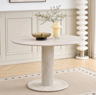 Mesa redonda de comedor de madera imitación mármol