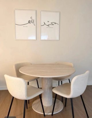 Mesa redonda de comedor de madera imitación mármol