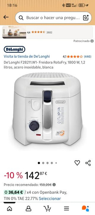 Freidora DeLonghi Roto Fry 1kg
