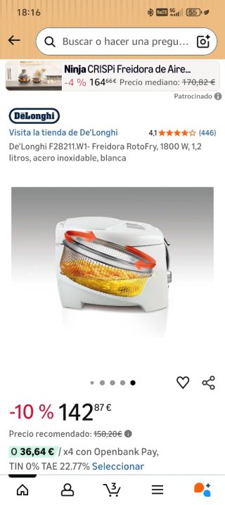 Freidora DeLonghi Roto Fry 1kg