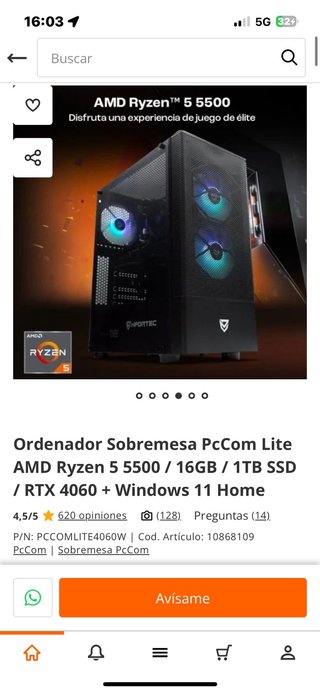 PC Gaming RTX 4060 + Ryzen 5 16GB RAM / 1TB SSD