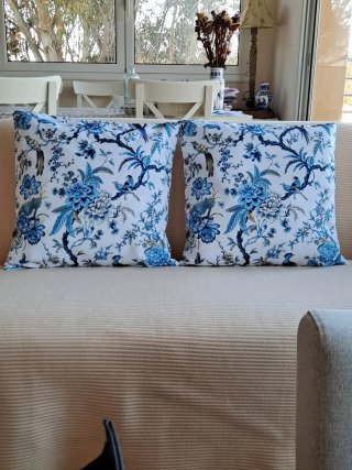 2 elegantes fundas de cojines en Azul y Blanco de