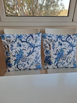 2 elegantes fundas de cojines en Azul y Blanco de