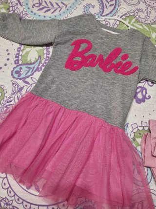 Vestido Barbie niña gris y rosa
