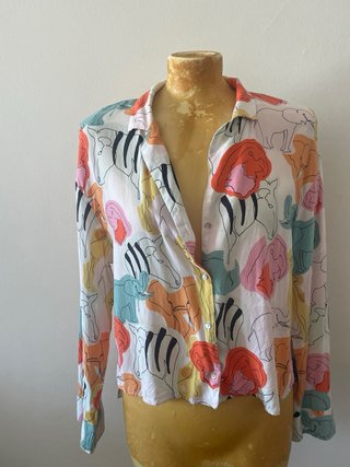 Blusa Zara Algodón Estampado Animal Talla M