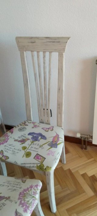 Juego 6 Sillas de salón madera maciza tapizada