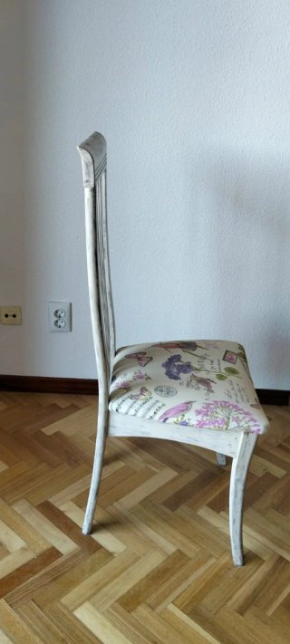 Juego 6 Sillas de salón madera maciza tapizada
