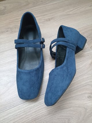 Zapatos Mary Jane tacón bajo azul