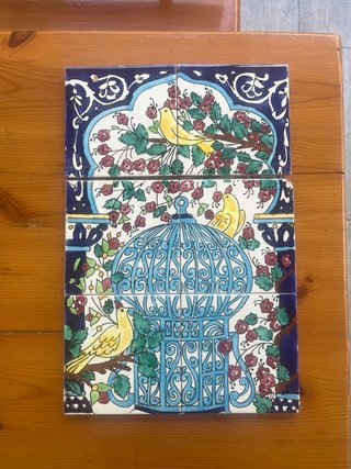 Cerámica decorativa pájaros y jaula