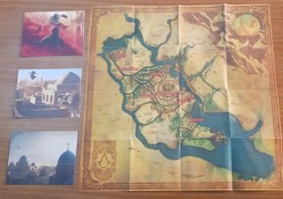 ASSASSINS CREED MIRAGE POSTALES Y MAPA DE BAGDAD