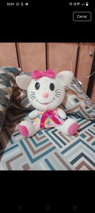 Peluche gatito rosa y blanco