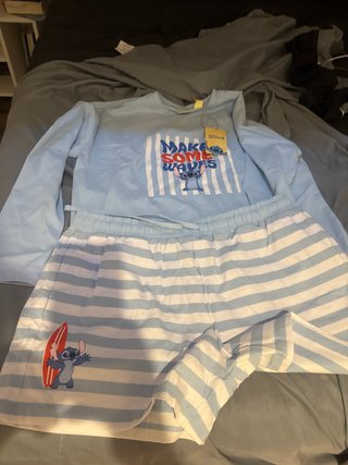 Conjunto Pijama Mujer Stitch Azul y Blanco
