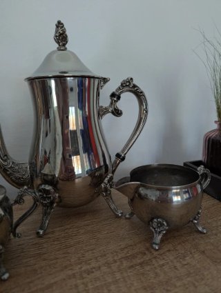 Juego té vintage baño plata