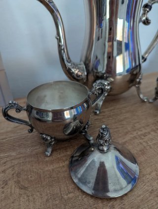 Juego té vintage baño plata