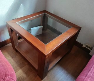 Mesa auxiliar madera y cristal