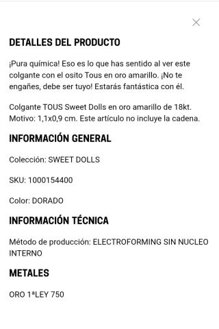 Conjunto Ositos Tous Oro