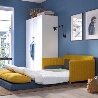 Sofá Ikea Amarillo Tela y Madera FRIDHULT