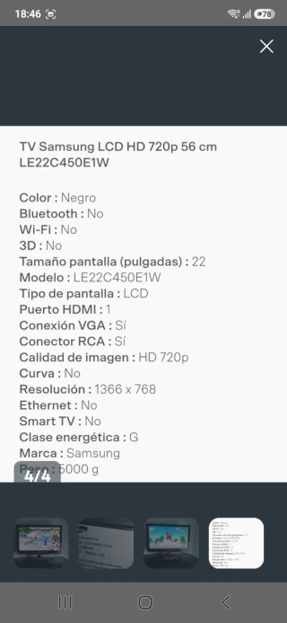 Samsung TV 22 LCD HD negra