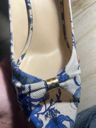 Sandalias Cuña Gucci Flores Azul Blanco
